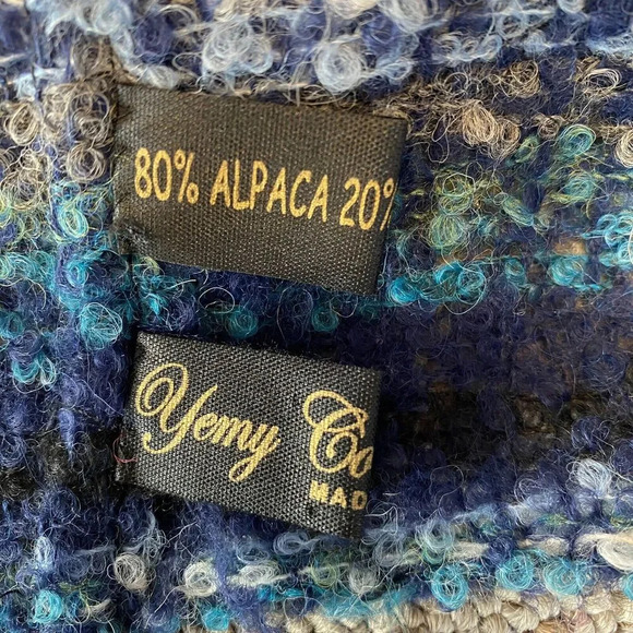 Yemy Collection Alpaca Blend Scarf Luxurious Neck Warmer Artsy Navy Blue White - Picture 3 of 6